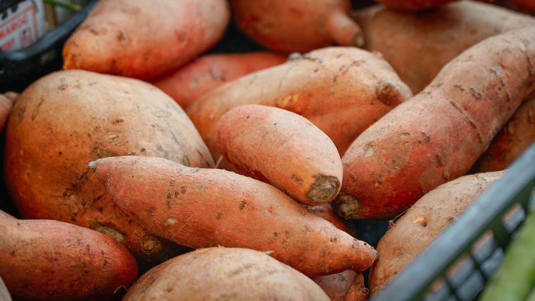 Sweet potatoes piled in a basket at a Kenyan market